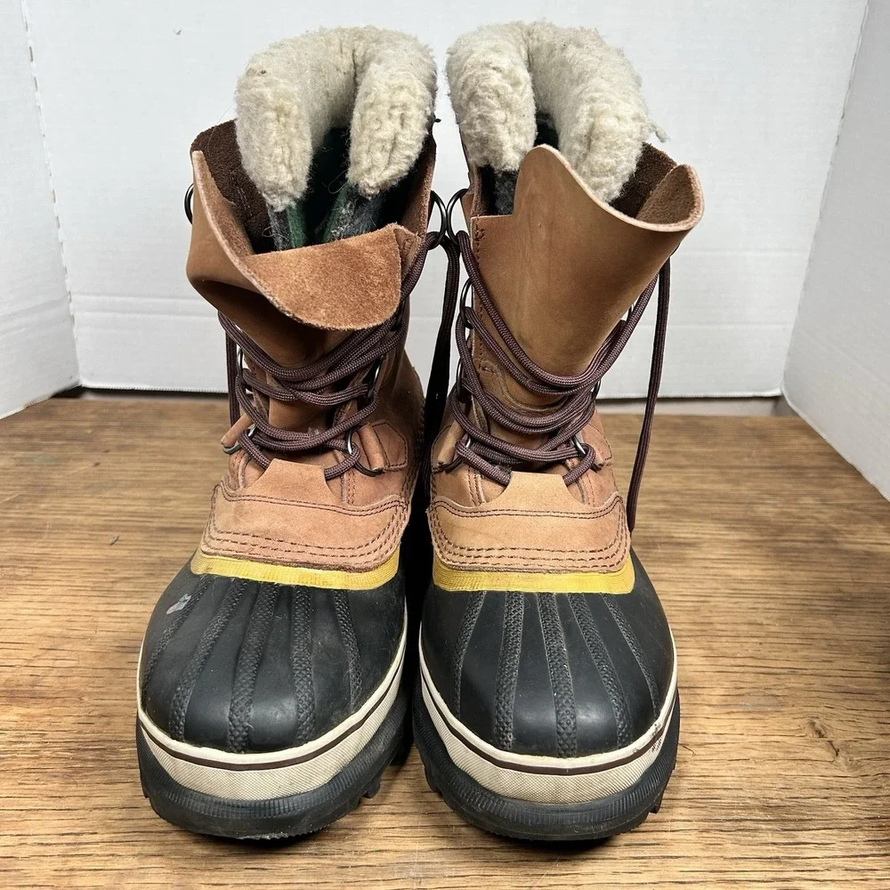 Women's 8 M Sorel Caribou Buff Waterproof Insulated Leather Boots Winter Lace-Up